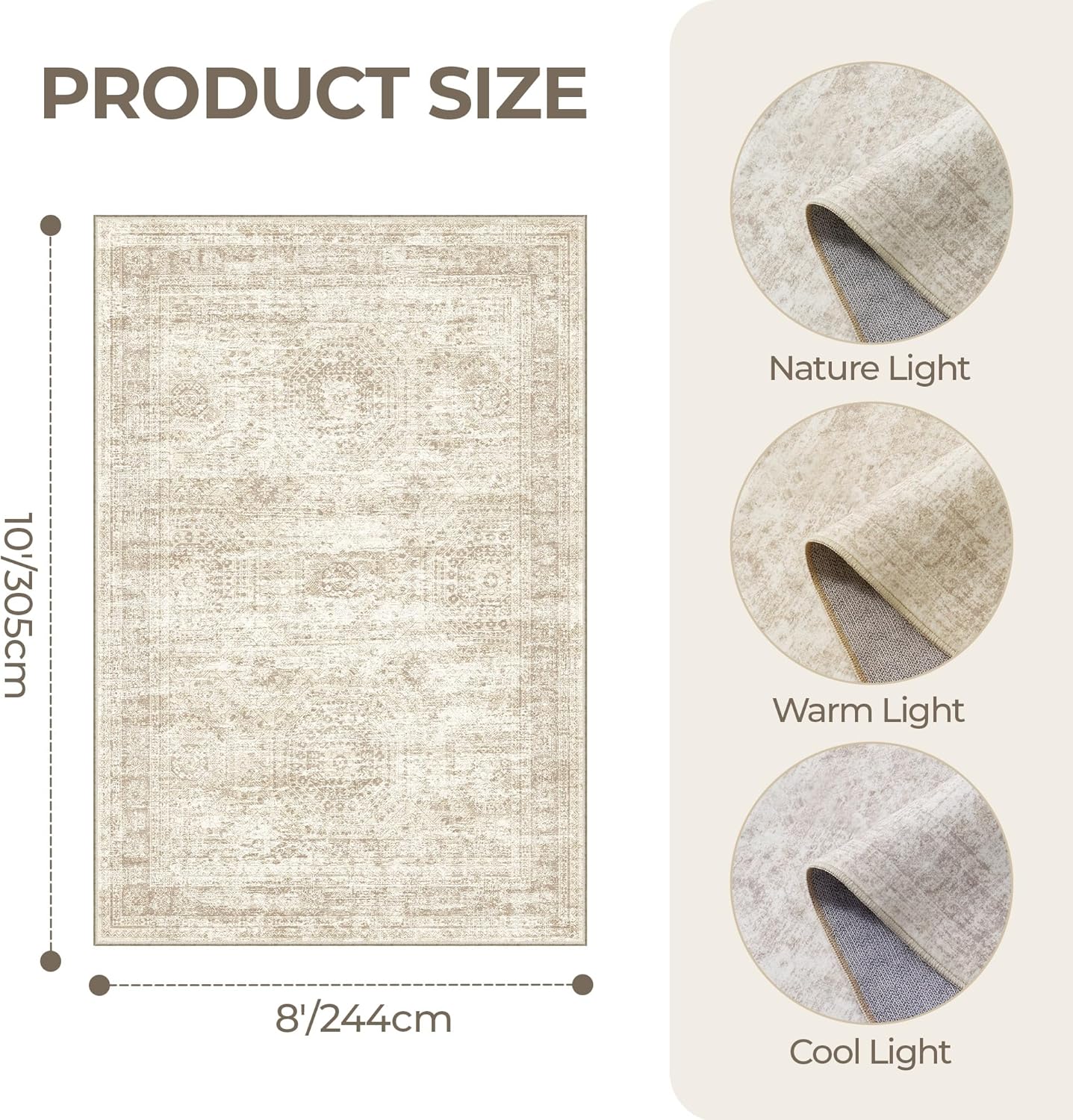 8x10 Area Rugs for Living Room, Non-Slip Backing Large Washable Rug for Nursery Room, Vintage Abstract Bedroom Rugs, Thin Indoor Home Decor Soft Farmhouse Rug (8'x10', Beige/Ivory)