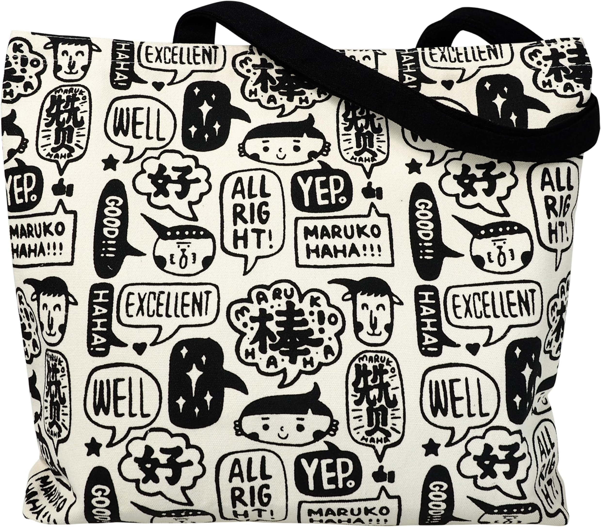 Cotton Canvas Reusable Grocery Bags Tote Bag with Inner Pocke, Black And White Pattern Printing for Shopping Gym And Travel