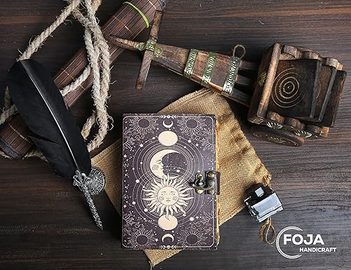 Miniatura 2 de Sun & Moon - Diario vintage de cuero para hombres y mujeres, 200 páginas de papel vintage antiguo hecho a mano, cuaderno de bocetos de cuero, diario