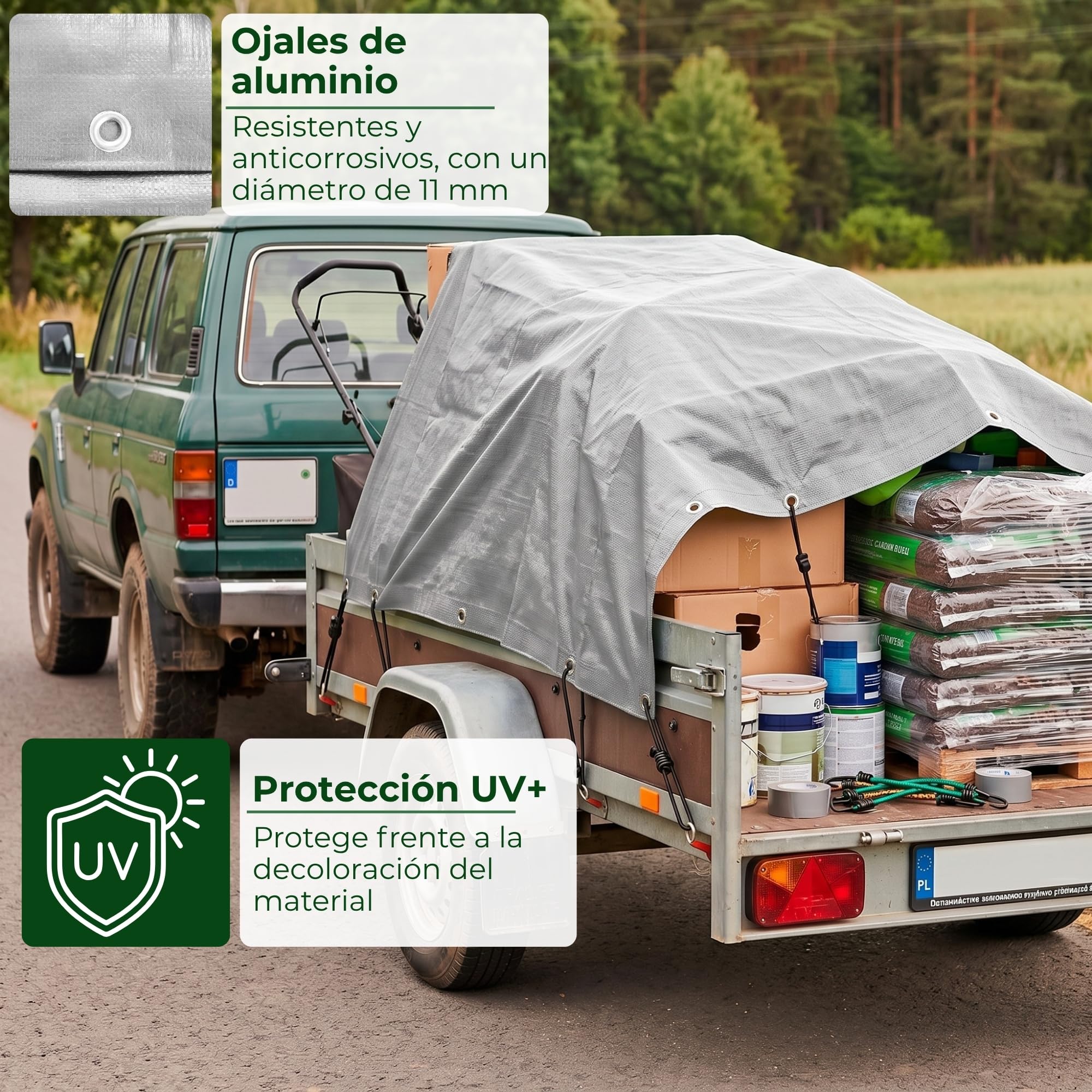 SPRINGOS Lona de protección, 6 x 8 m, Esquinas reforzadas, Ojales de Polietileno, 270 g/m2, Lona de protección, Lona de Camping, Impermeable, Doble Cara