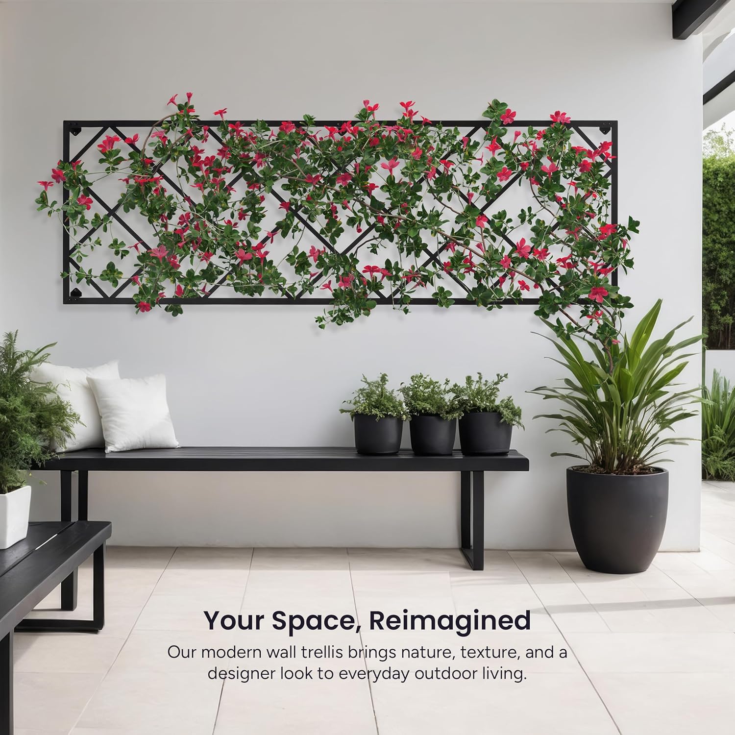 Giant Wall Trellis, 8 Foot Tall (96” high by 32” Wide), for Outdoor Climbing Plants, Sturdy Rectangular Shaped Metal Frame with Lattice Design