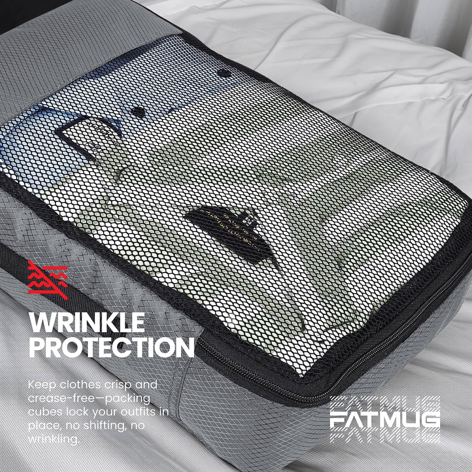 FATMUG Polyester Packing Cubes Travel Bag Organiser Set Of 6 (1 Large, 2 Medium, 2 Small And 1 Slim) -Grey 4