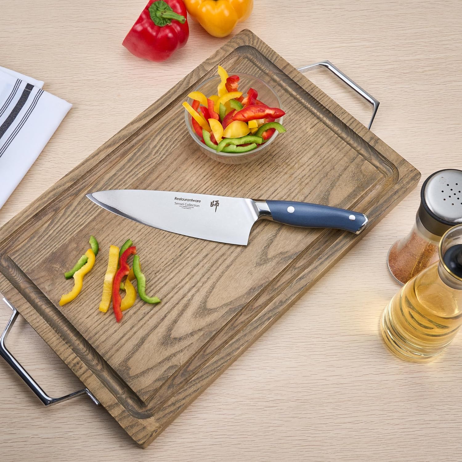 Restaurantware Sensei 13.3 Inch Professional Japanese Knife 1 Sharp Chef's Knife - High-Carbon 67 Layer Blue Damascus Steel Japanese Kitchen Knife Ergonomic Handle For Cutting Vegetables And Meat