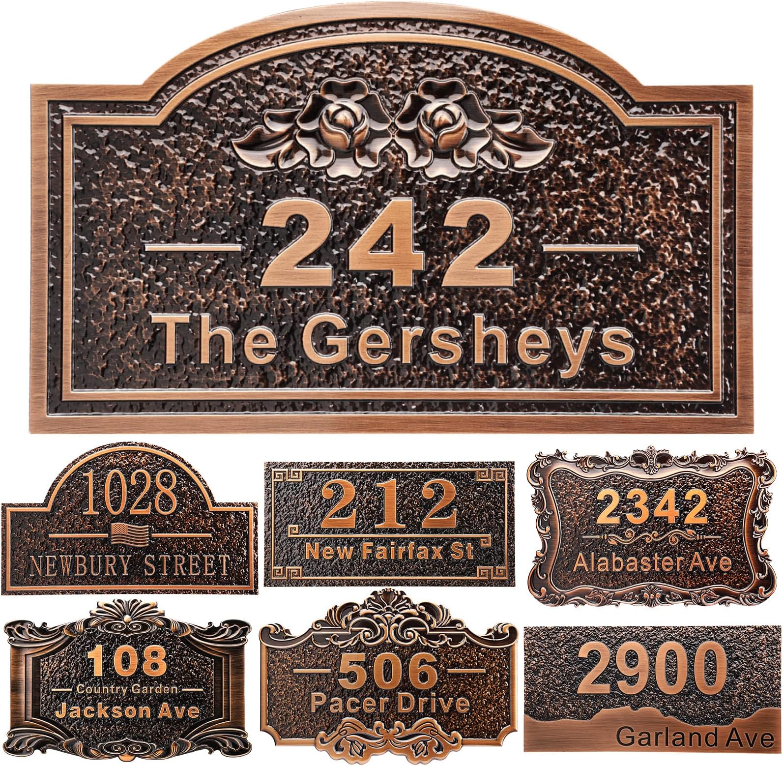 Personalized House Address Plaque 12" Cast Numbers for Outside Custom Street Name Address Sign Plate Vintage for Mailbox Door Room Classic Wall Outdoor Antique Copper