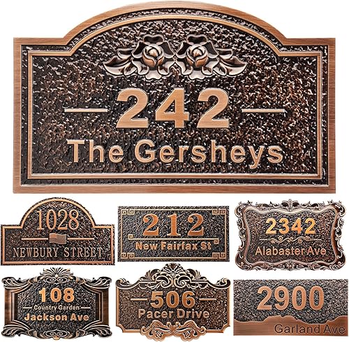 Vista 58 de Placa de dirección personalizada para vivienda con números fundidos de 12 pulgadas para exteriores, placa de identificación de dirección clásico-04