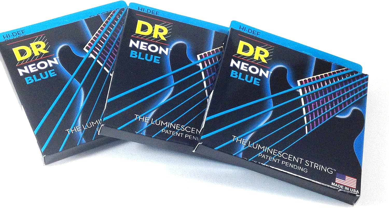 DR Guitar Strings 3 Pack Electric Neon Blue 10-46 Light