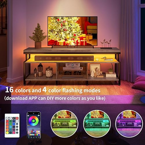 Miniatura 2 de YITAHOME Soportes de televisión LED con tomas de corriente para 7065 pulgadas, moderno soporte de TV industrial, centro de entretenimiento con mesa