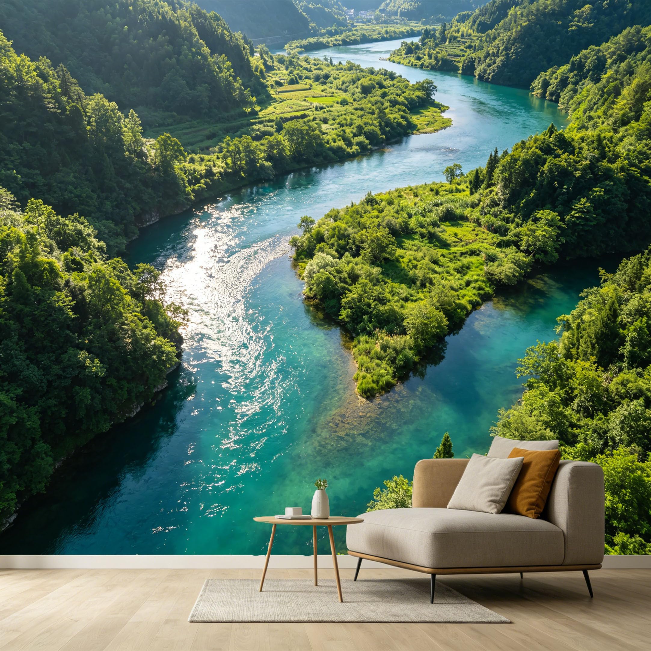 Custom Size Wall Murals Serene River Landscape Forest Tropical Trees Nature Scenery SelfAdhesive Wall Fabric Removable Large Wallpaper for Photo Living Room