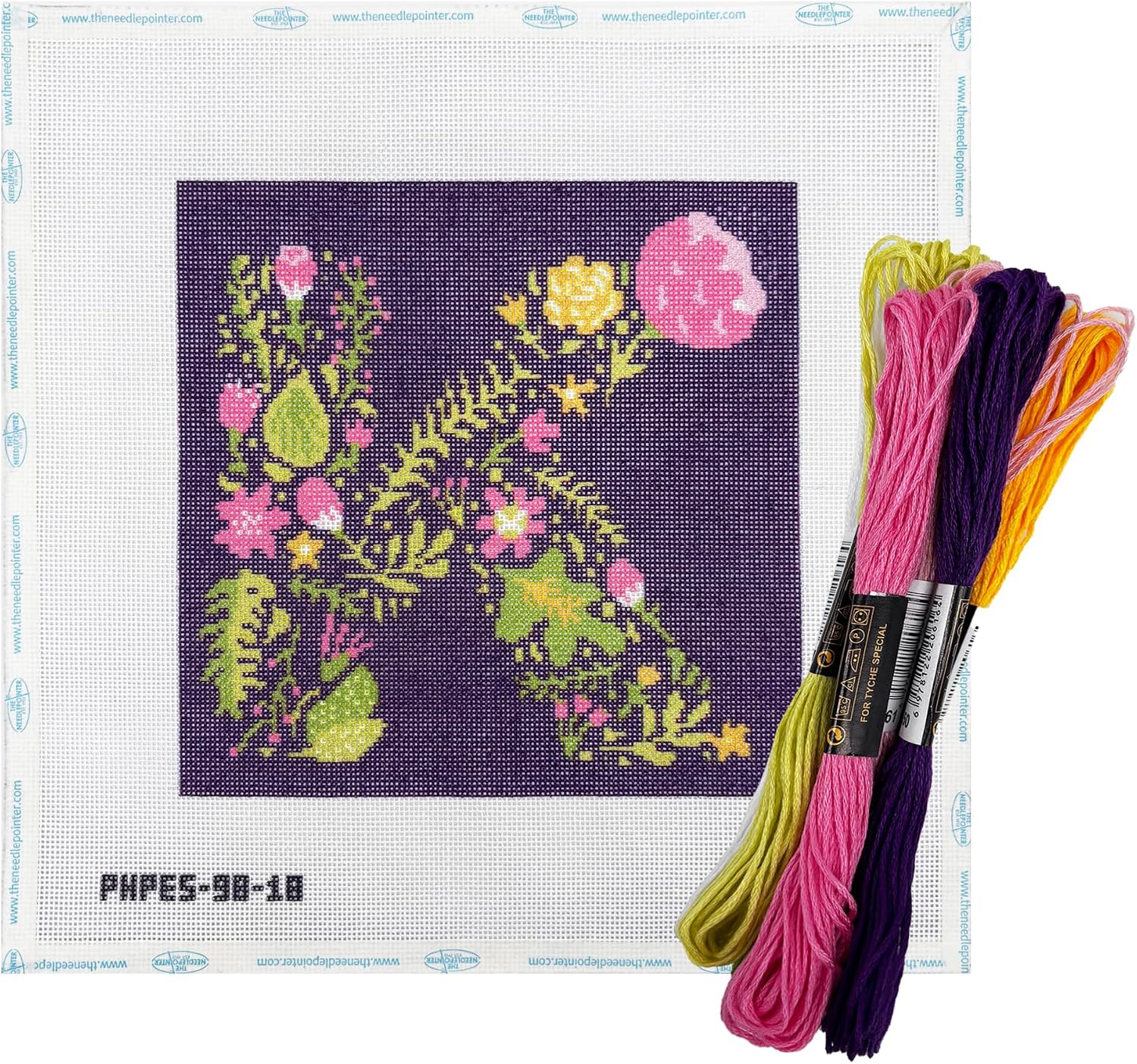 Howie's Needlepoint Plants Letter Needlepoint Kits for Adults & Beginners, 18 Mesh Printed Needlepoint Canvas, Stamped Patterns Canvas Starter Kits(Plants Letter-G,7"x 7")