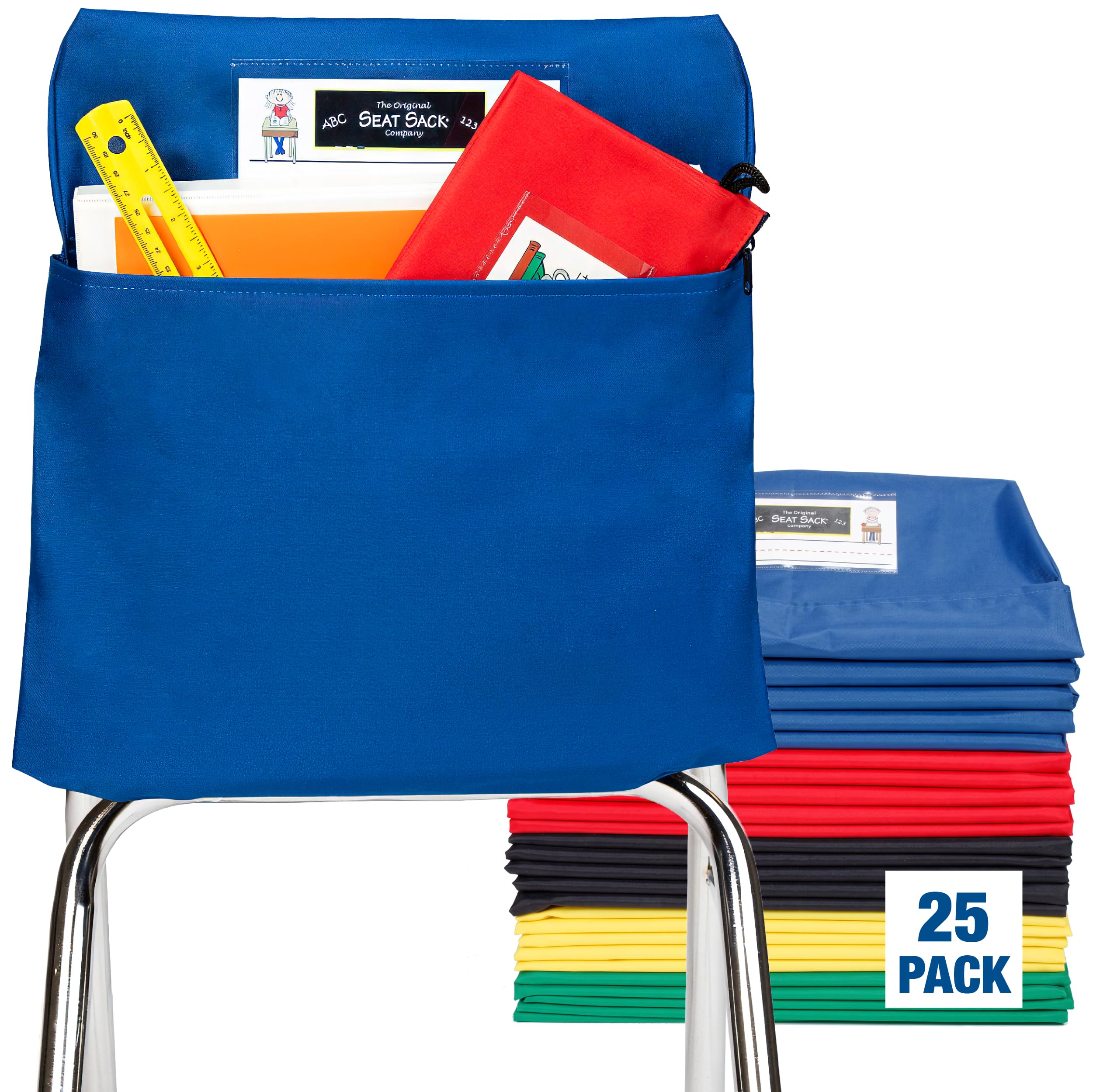 Seat Sack Student Chair Storage Pocket, 17", Multi-Color, 25-Pack