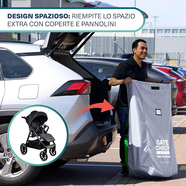 Bramble - Grande borsa copri passeggino per aereo - Borsa per passeggino e carrozzina per viaggi in aereo - Borsa protettiva resistente all'acqua per il controllo del passeggino al gate (grigio) - 4