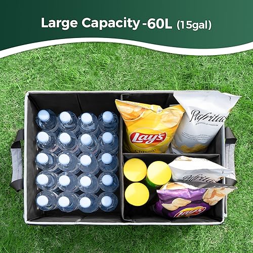 Miniatura 6 de WELKIN Organizador de maletero de automóvil de 15 galones60 litros con tapa y divisores, organizador de almacenamiento plegable resistente para SUV