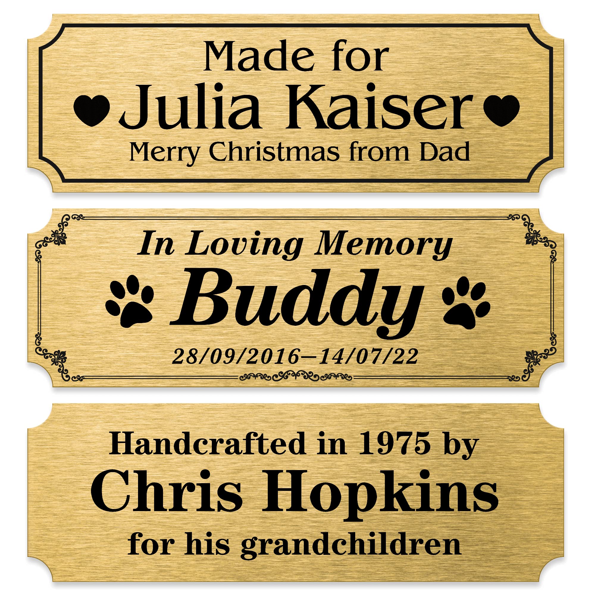 Memorial Plaques, Personalised Plaque with Adhesive Backing or Screws, Solid Brass Engraved Plaques, Name Plates for Urn, Door or Wall, 3" W x 1" H