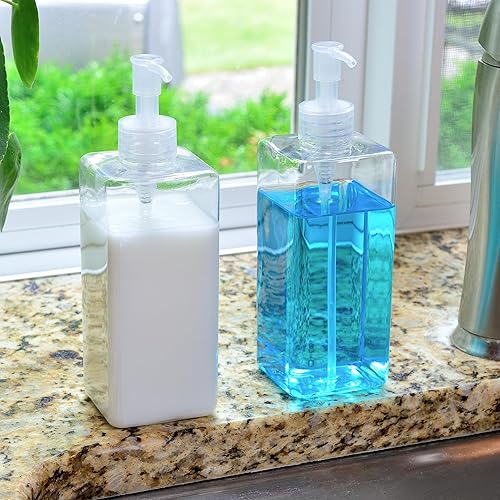 Miniatura 3 de Youngever Paquete de 5 botellas con bomba para champú de 16 onzas, botellas vacías de bomba de champú, cuadrado de plástico con bombas a prueba de