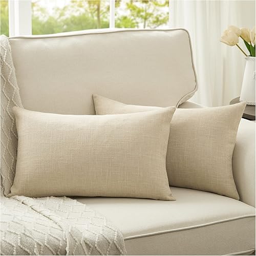 Anickal Juego de 2 fundas decorativas de almohada lumbar de lino rústico, fundas de almohada rectangular para decoración de sofá y hogar estilo