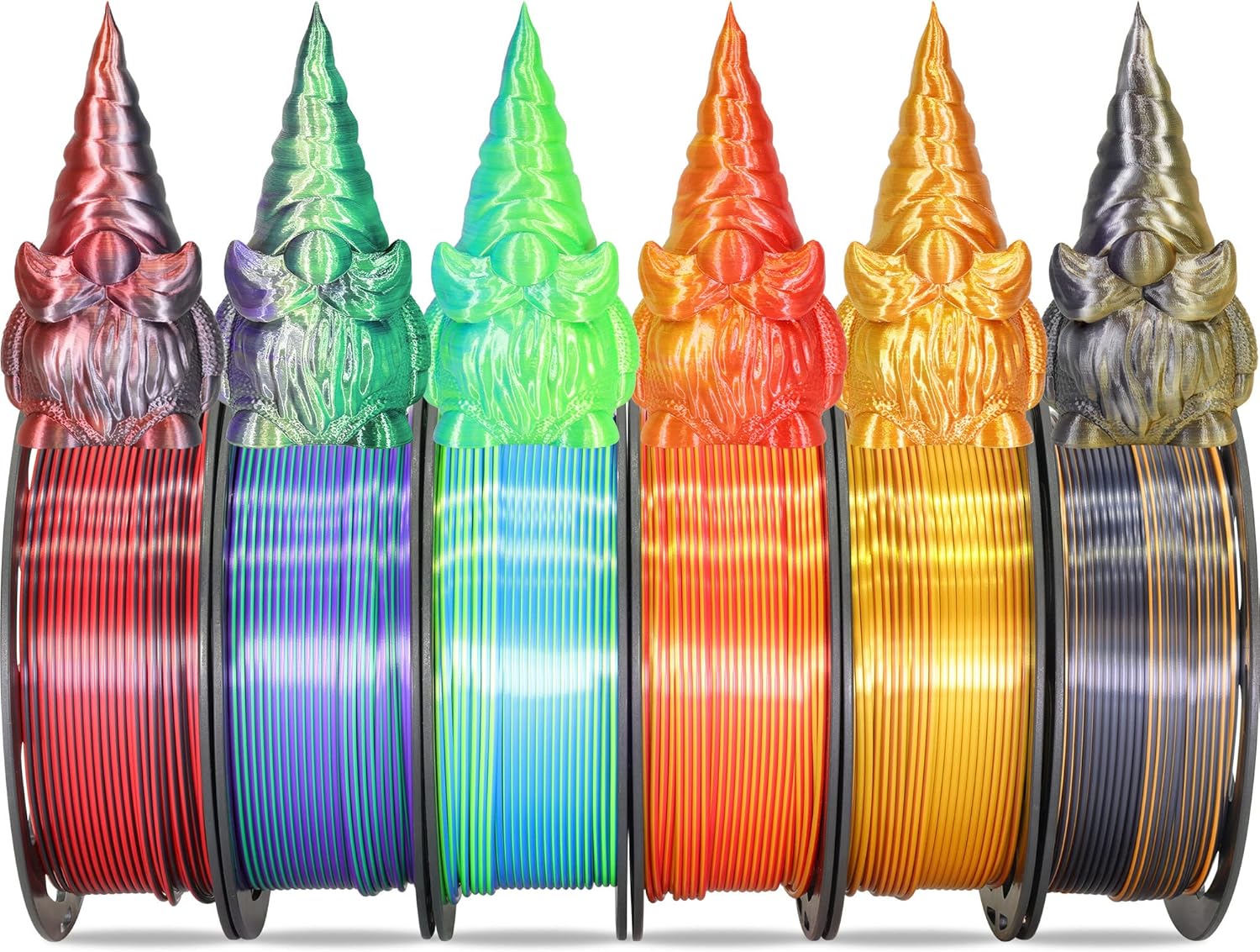 6 Spools Bicolor Dual Color 1.75mm 3D Printer Filament Bundle, 3D Printing Silk PLA, Silk Black-Purple/Purple-Gold/Black-White/Black-Orange/Red-Blueblack-Red, Silk PLA 250g X 6 Spools by OEM MIKA3D