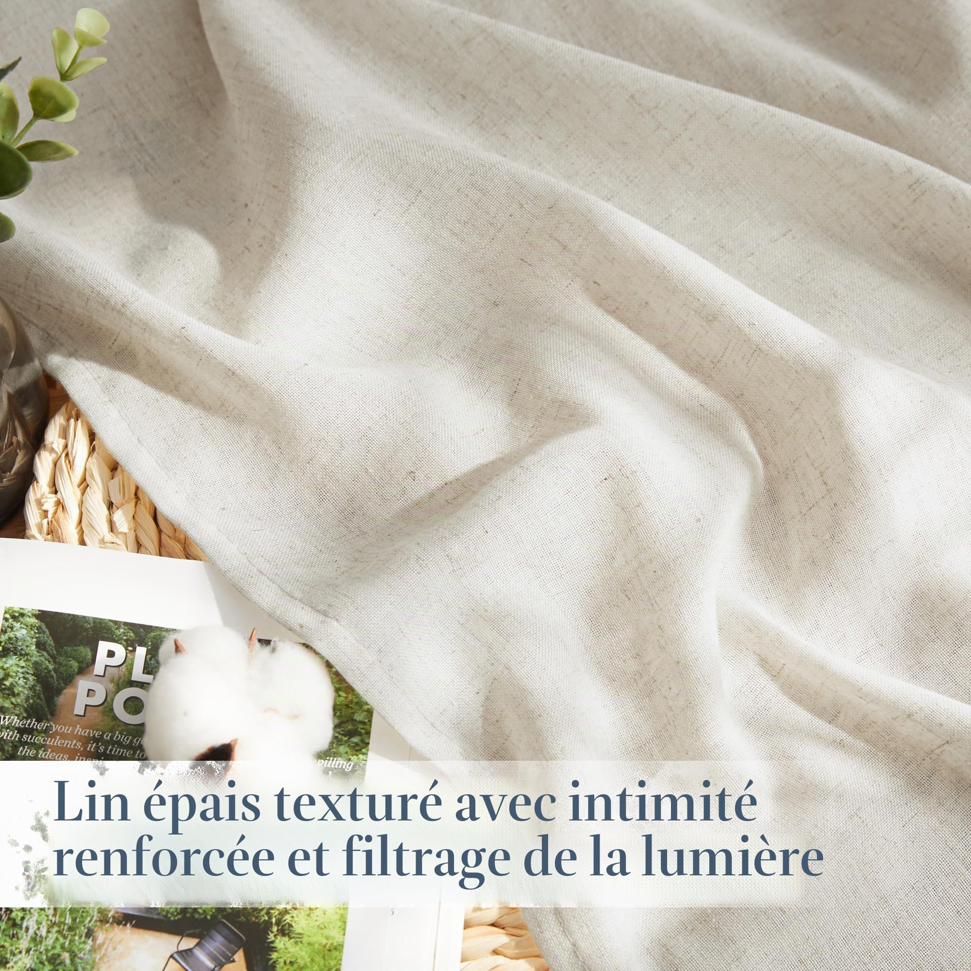 PONY DANCE Rideau Extérieur Lin - Rideau Voilage à Pattes Romantique Décoration pour Patio Jardin Interieurs ou Exterieurs, Draperies Transparent, L 140 x H 243 cm, Lot de 2, Beige