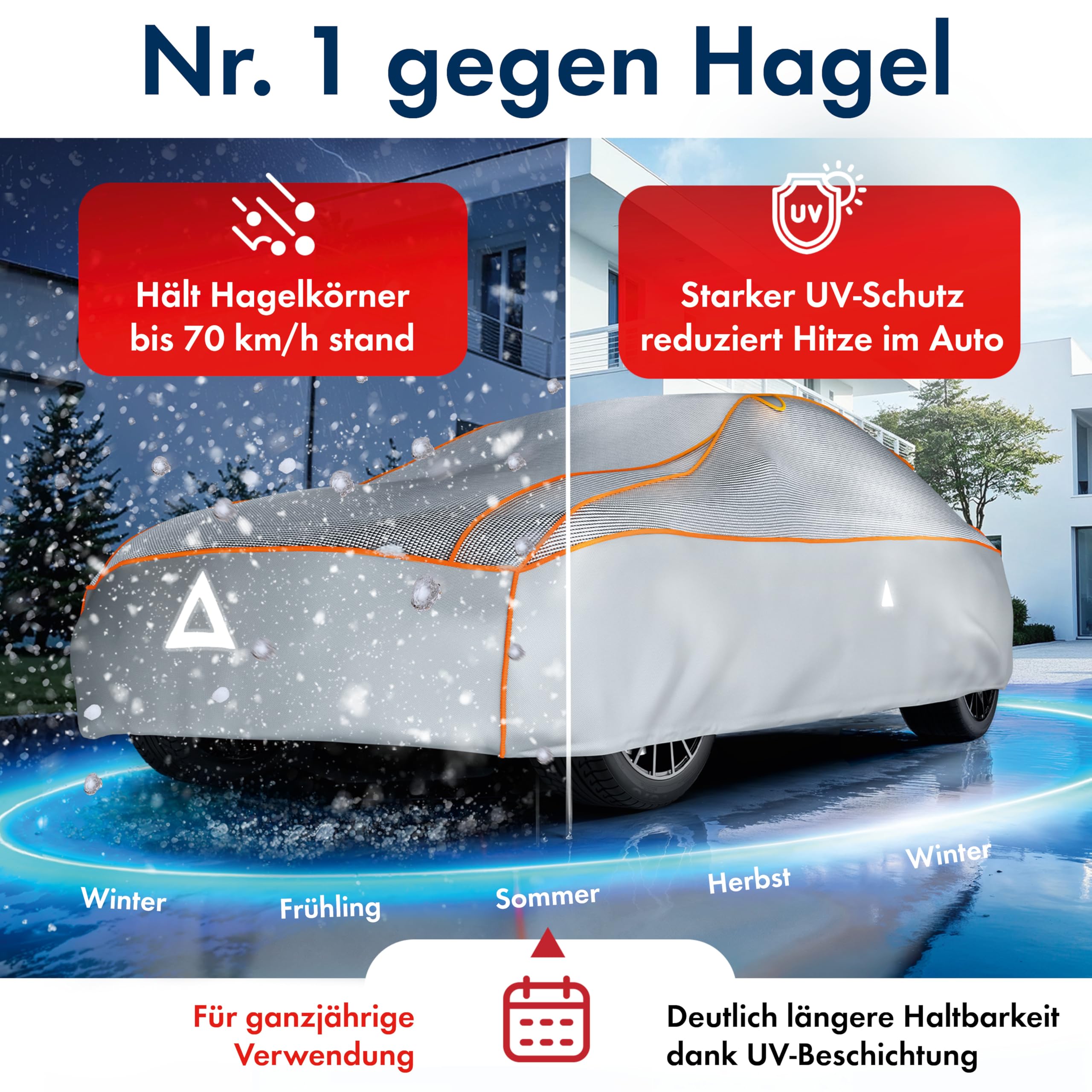 WALSER Premium Hagel- & Hitzeschutz Abdeckplane Auto, Auto Hagelschutzplane EPE Sun Protect - reduziert Hitze im Innenraum, 100% wasserdichte Autogarage Abdeckung, Ganz-Jahres-Abdeckplane Größe 3