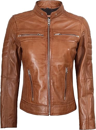 Vista 3 de Decrum Chaqueta de cuero para mujer - Chaquetas de cuero de cordero real con estilo casual para mujer