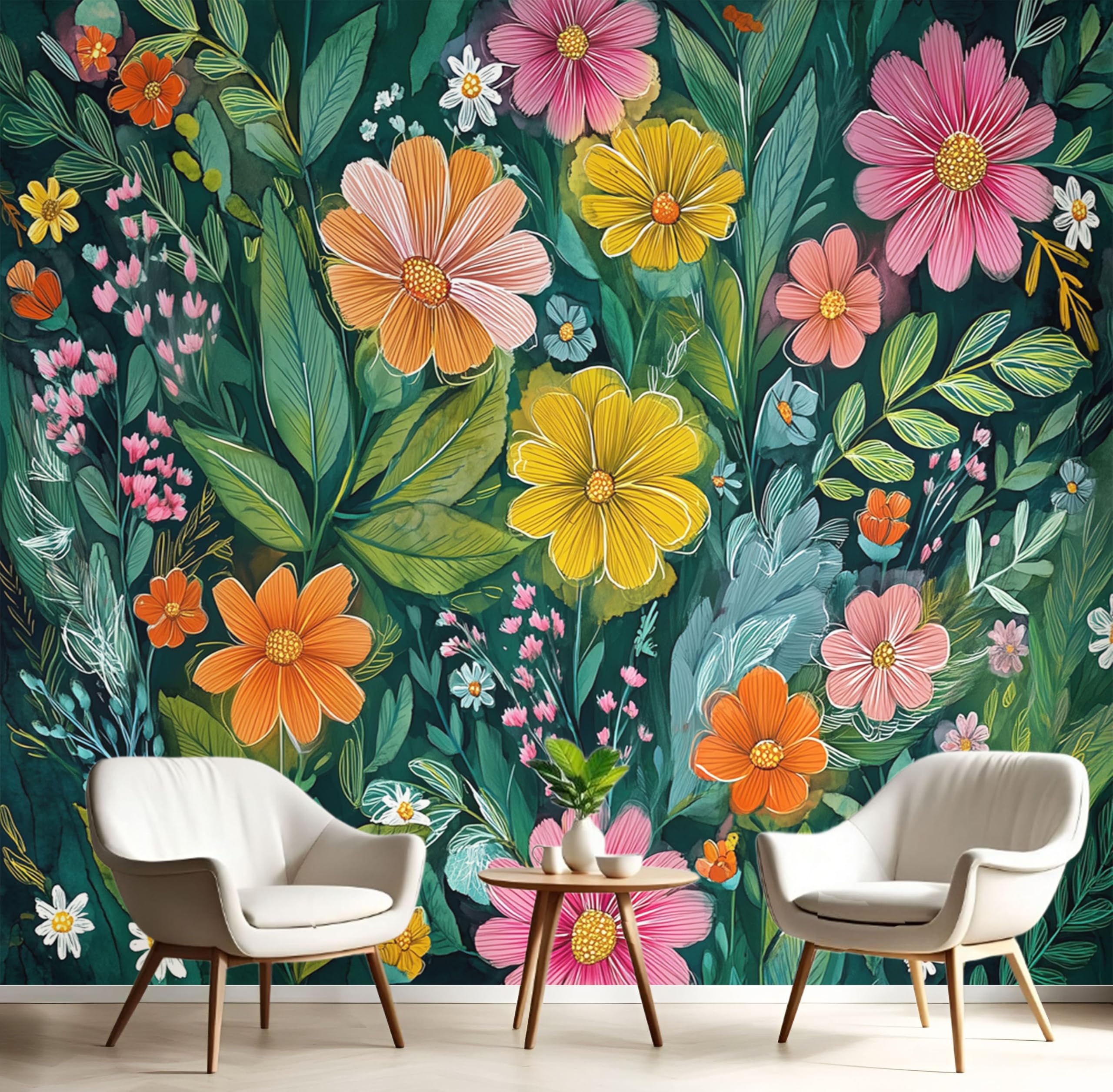 Papel pintado pared panorámico para salones oscuros o pequeños 1