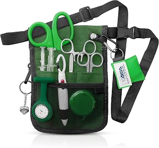 ASA TECHMED Nurse Utility Belt – Complete Medical Belt Utility Kit, Pro Pack Pocket Organizer Pouch Hip Bag for EMT, CNA, NP, PA, Student, Green