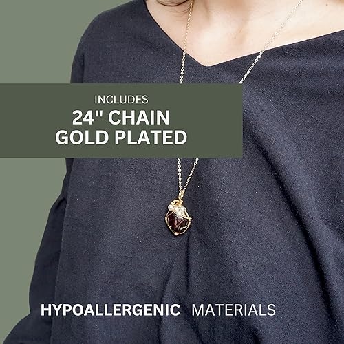 Miniatura 79 de Designs by Nature Gems Raw Citrine & Pearl Necklace, November Birthstone Jewelry, June Crystal, With 24 Inch Chain Gold Plated Chain, Genuine Raw