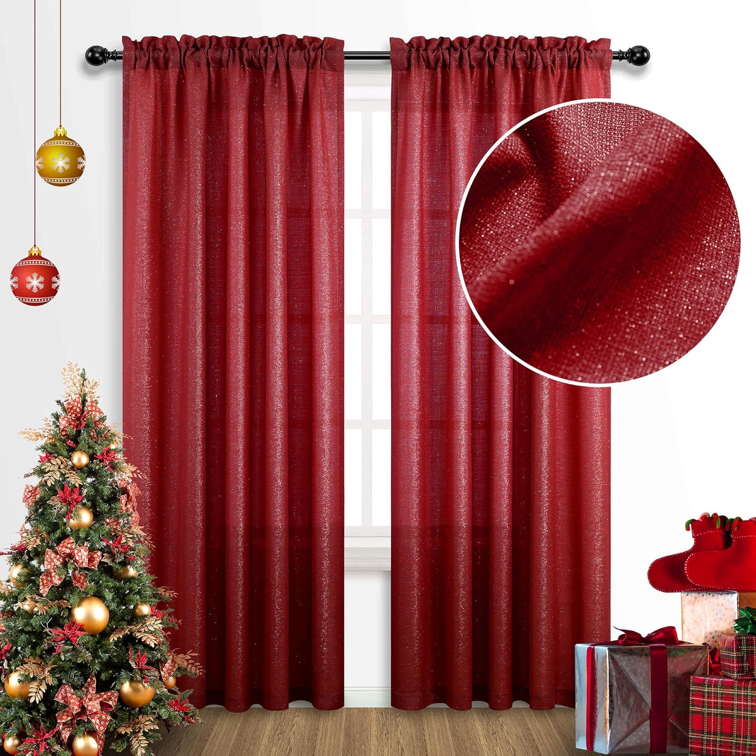 Mrs.Naturall Red Curtains 84 Inch Length for Living Room 2