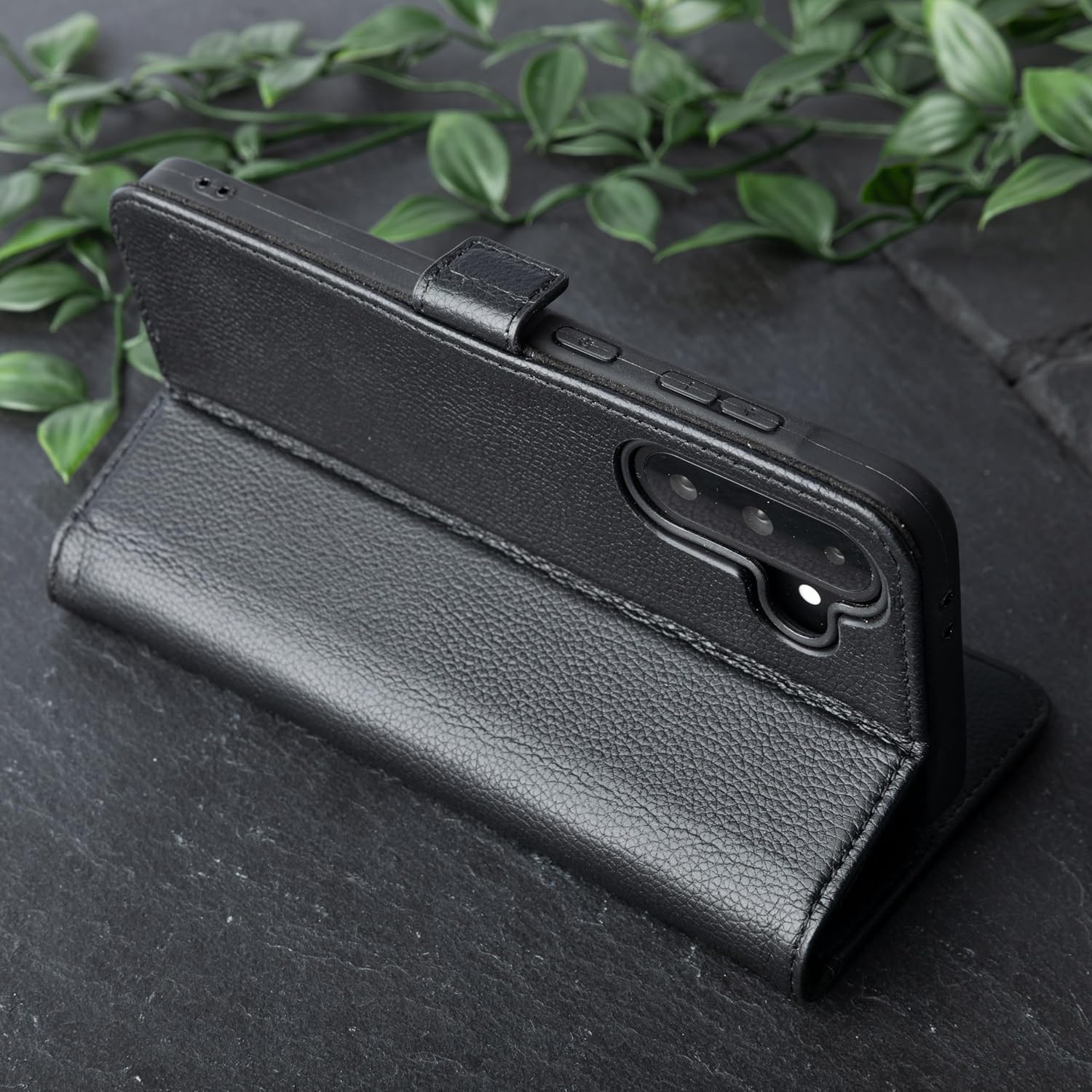 Snakehive Leather Wallet for Samsung Galaxy A36 - Real Leather Wallet Phone Case with Viewing Stand and Card Holder - Side Clasp Flip Folio Cover with Card Slots (Dappled Black)