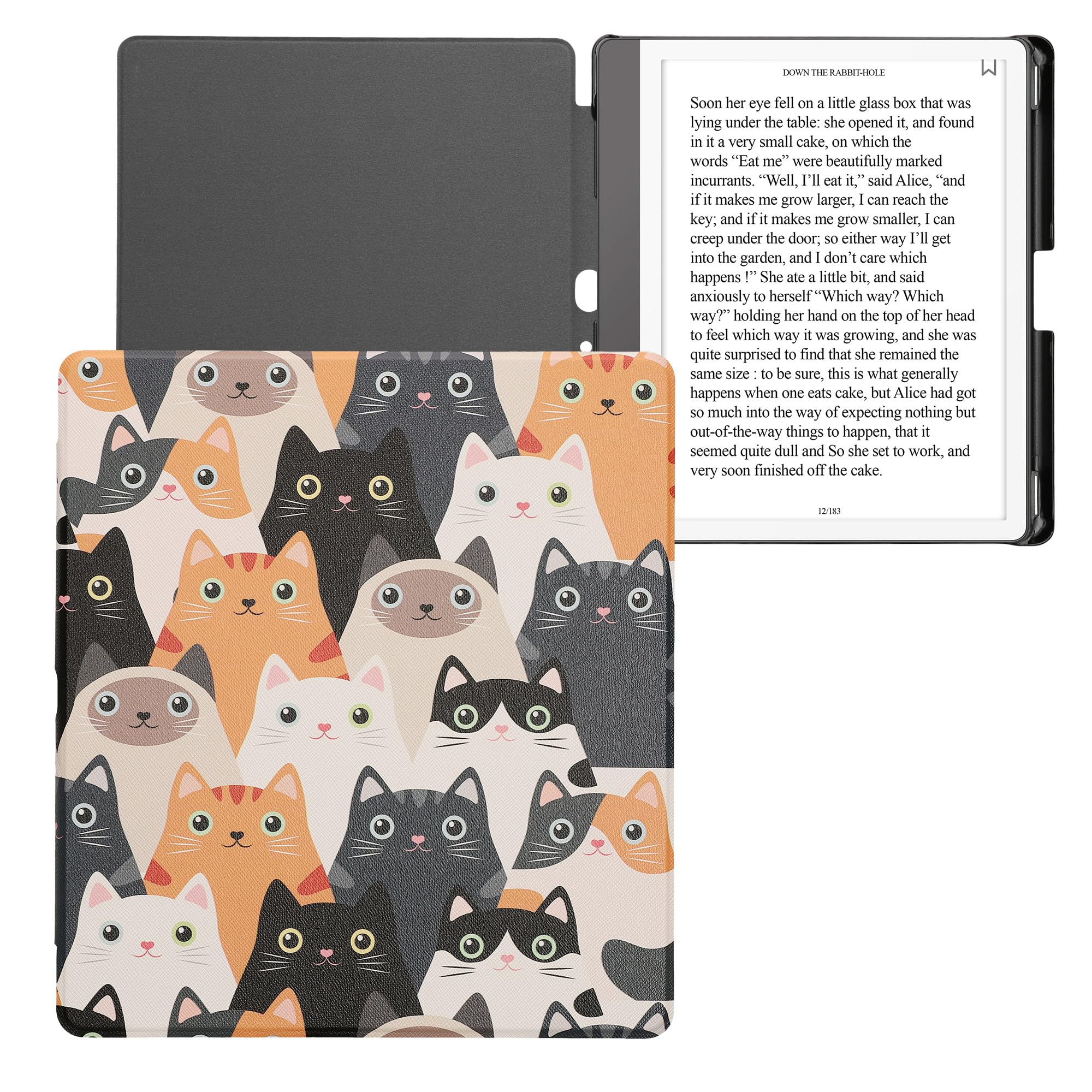 kwmobile Custodia eReader Compatibile con Amazon Kindle Scribe (2024) Cover - eBook Reader Flip Case - arancione/nero/bianco - Gatti
