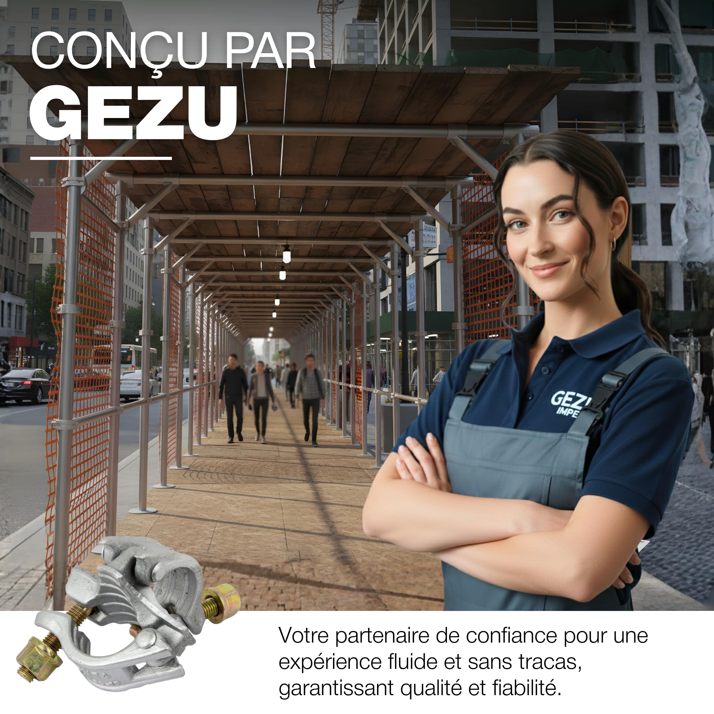 GeZu Impex Coupleur d'échafaudage Galvanoplastie Lot de 4 48 x 48 mm serre joint pour tuyau acier construction