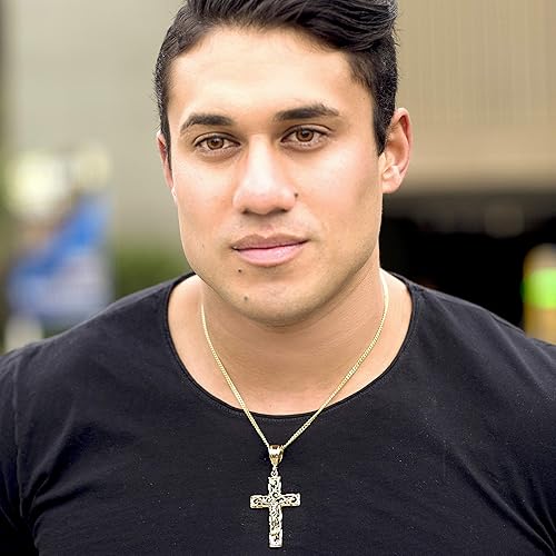 Miniatura 2 de LIFETIME JEWELRY Collar grande de cruz de crucifijo de filigrana para hombres y mujeres, chapado en oro de 24 quilates