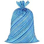 Hallmark 56 Large Holiday Plastic Gift Bag (Blue Stripes with Gift Tag) for Hanukkah, Christmas, Father\'s Day, Birthday, Graduations, Baby Showers