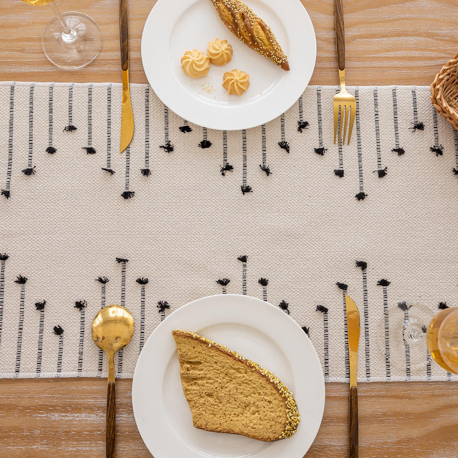 Joyfol Day Camino De Mesa De Algodón Bohemio, Camino De Mesa A Rayas De