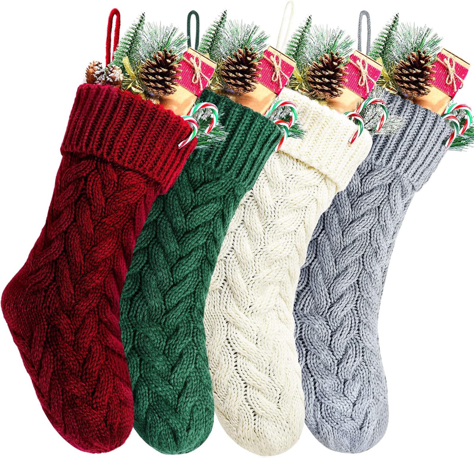 KunyidaUnique Burgundy and Ivory White Knit Christmas Stockings