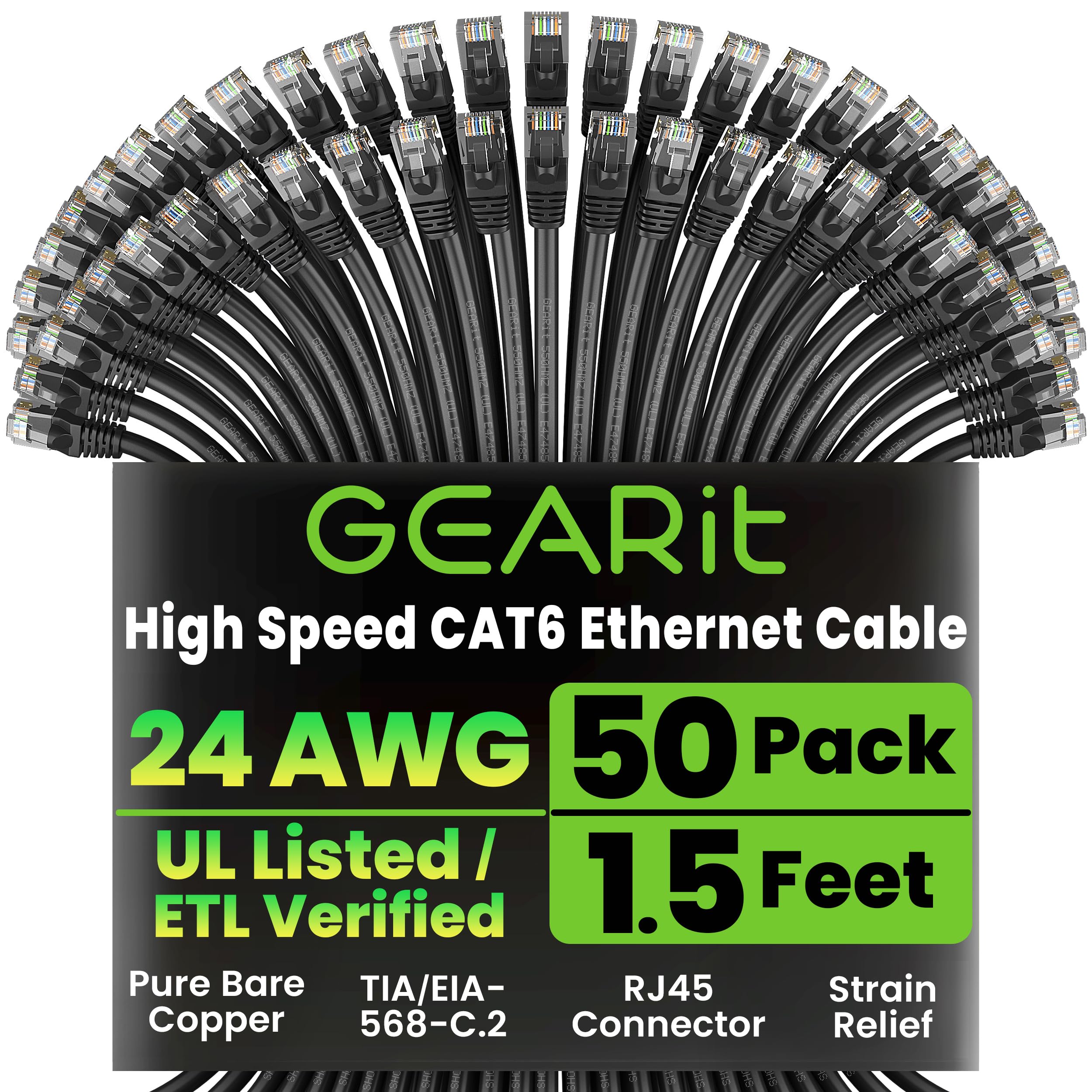GEARit Cat6 Patch Cables Cat 6 Ethernet Cable 1 ft 50-Pack Blue — Amazon image 20