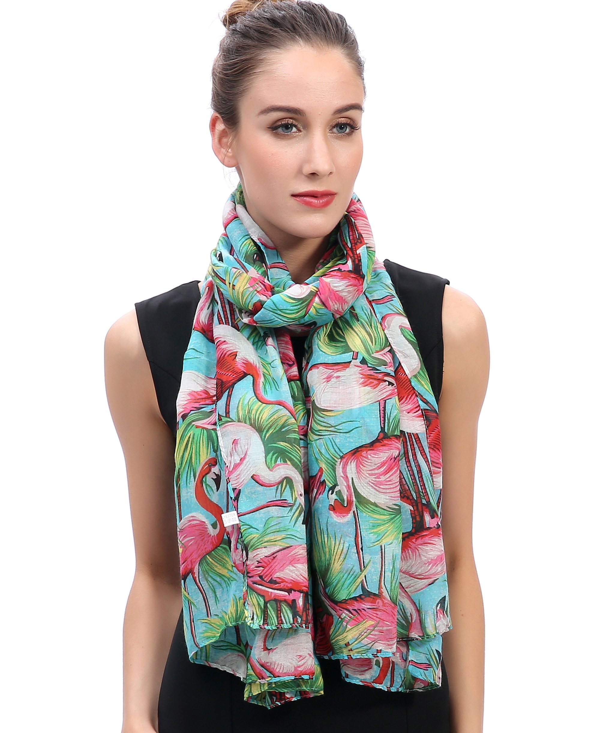 Lina & Lily Vintage Flamingo Print Women's Scarf Oversized (Blue)