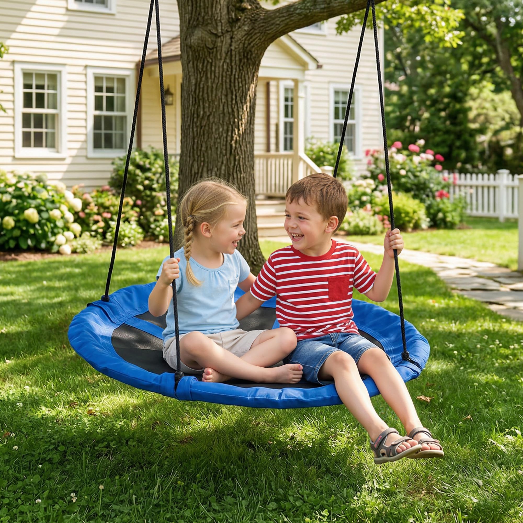 Outsunny 43" Columpio Nido Impermeable con Cuerda para niños, Azul