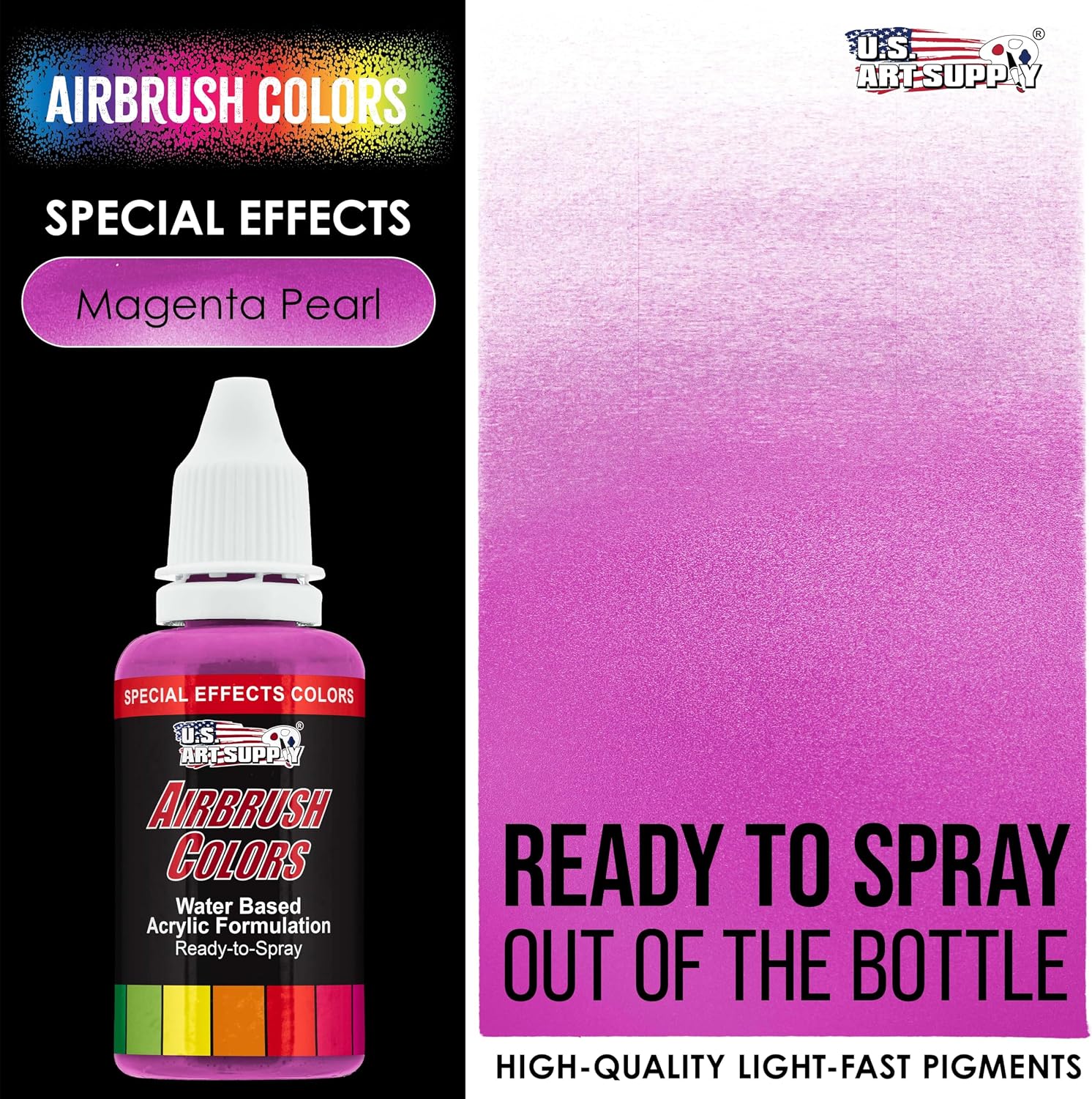 U.S. Art Supply Ready to Spray Special Effects Magenta Pearl Acrylic Airbrush Paint - 1oz Bottle, Professional Grade Non-Toxic Water-Based Colors for Vibrant & Permanent Results