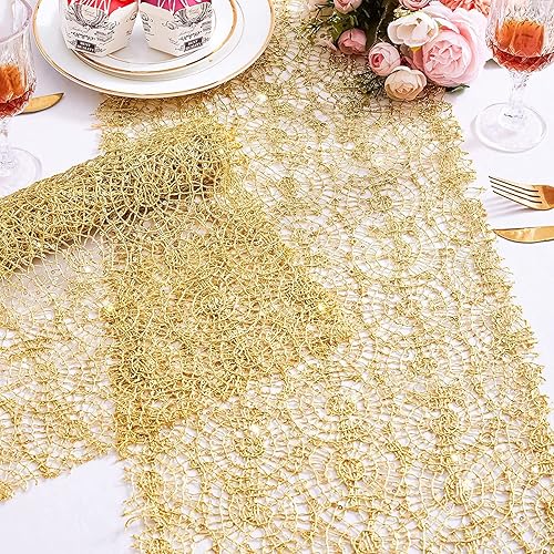 Miniatura 4 de Paquete de 6 caminos de mesa de malla con lentejuelas doradas de 12 x 80 pulgadas, camino de mesa dorado con purpurina para mesa rectangular para