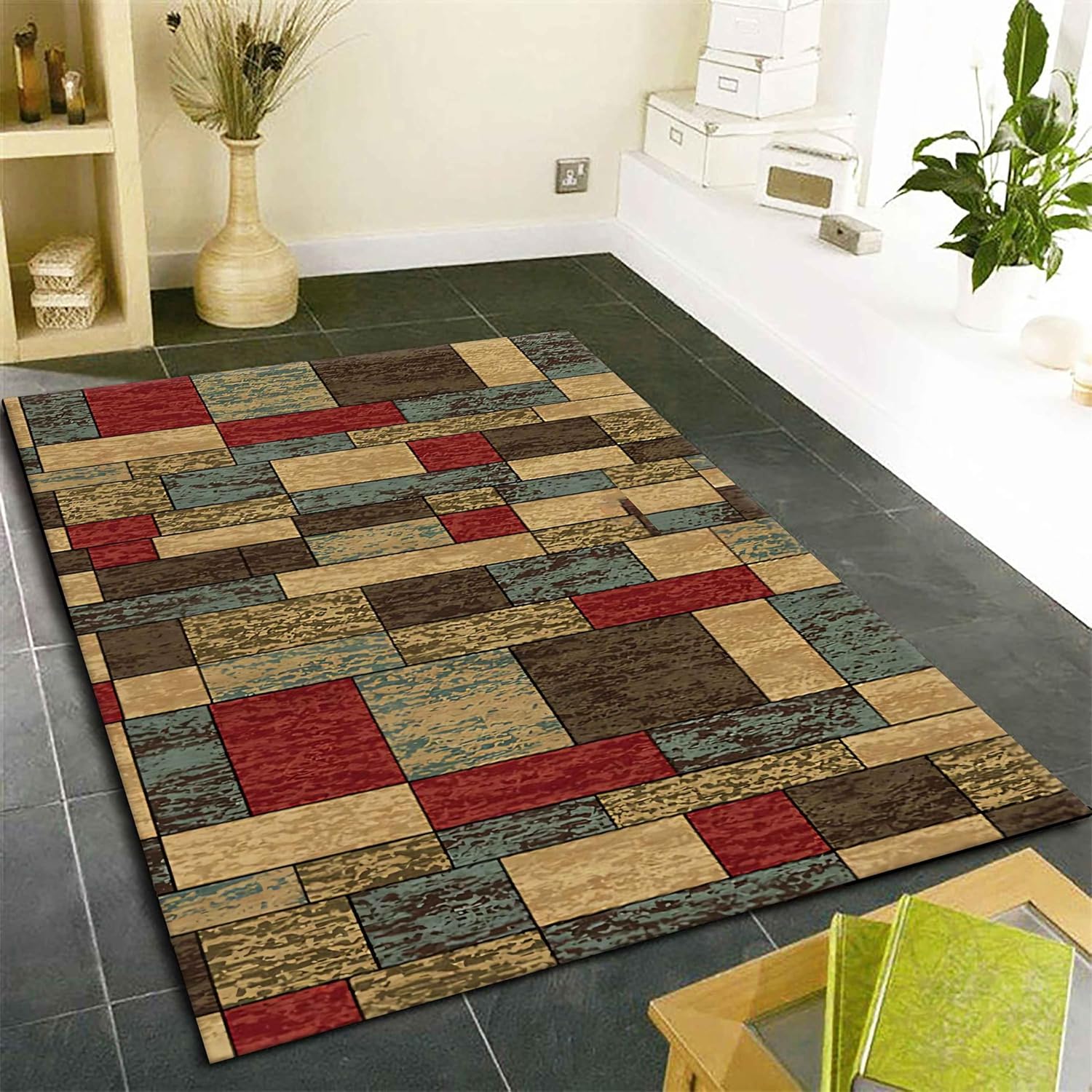 Geometric Area Rug, 5x6ft, Modern Abstract Bohemian Geometry Patterns Patchwork Floor Mat, Non-Slip Large Rugs for High Traffic Areas of Living Room Bedroom Kitchen, Multicolor