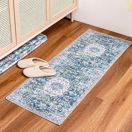 Amazon Decomall キッチンマット 台所マット おしゃれ 45x1cm ヴィンテージ ペルシャ ラグ カーペットマット 滑り止め グリーン 防ダニ 抗菌 防臭 床暖房対応 ラグ カーペット オンライン通販