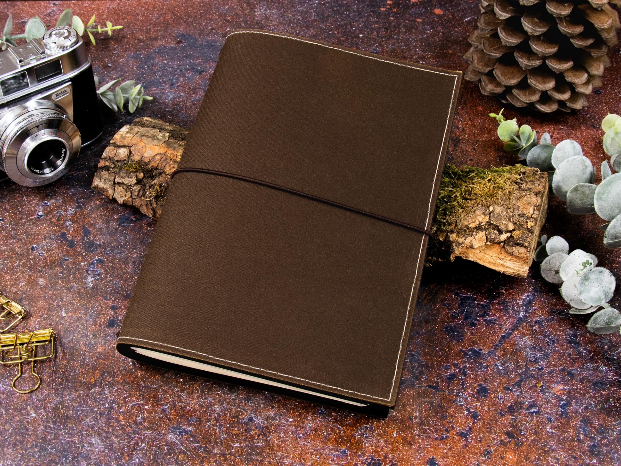 Travelers Notebook, braun, – verschiedene Größen, nachfüllbar – Handmade Journal aus waxed Canvas, Platz für 2 Hefte, optional mit Notizheften, dots oder blanko, undatiert