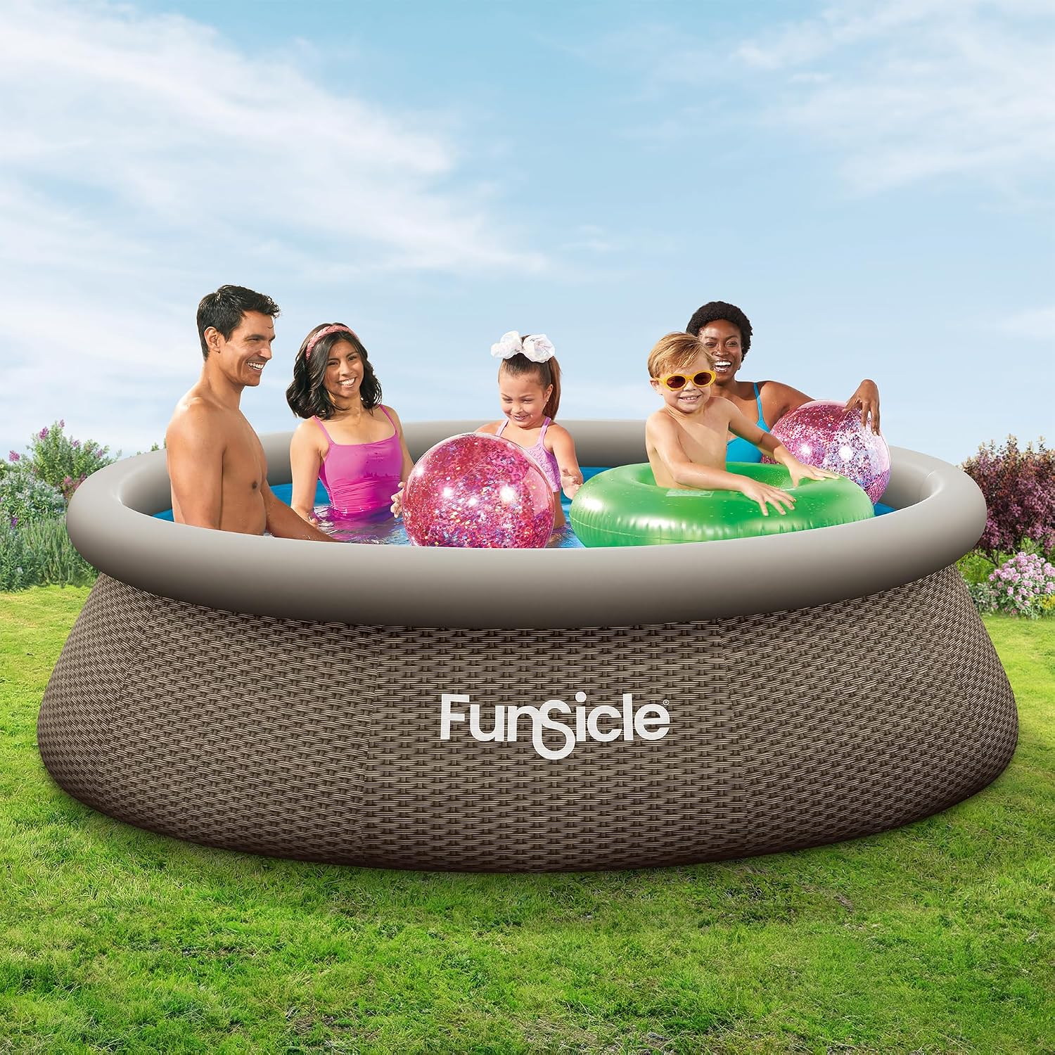 Funsicle Quickset Designer 10' x 30" Round Above Ground Swimming Pool, with FiltraBoost 400 GPH Filter Pump, Type I Filter Cartridge & Repair Patch, Triple Basketweave Print