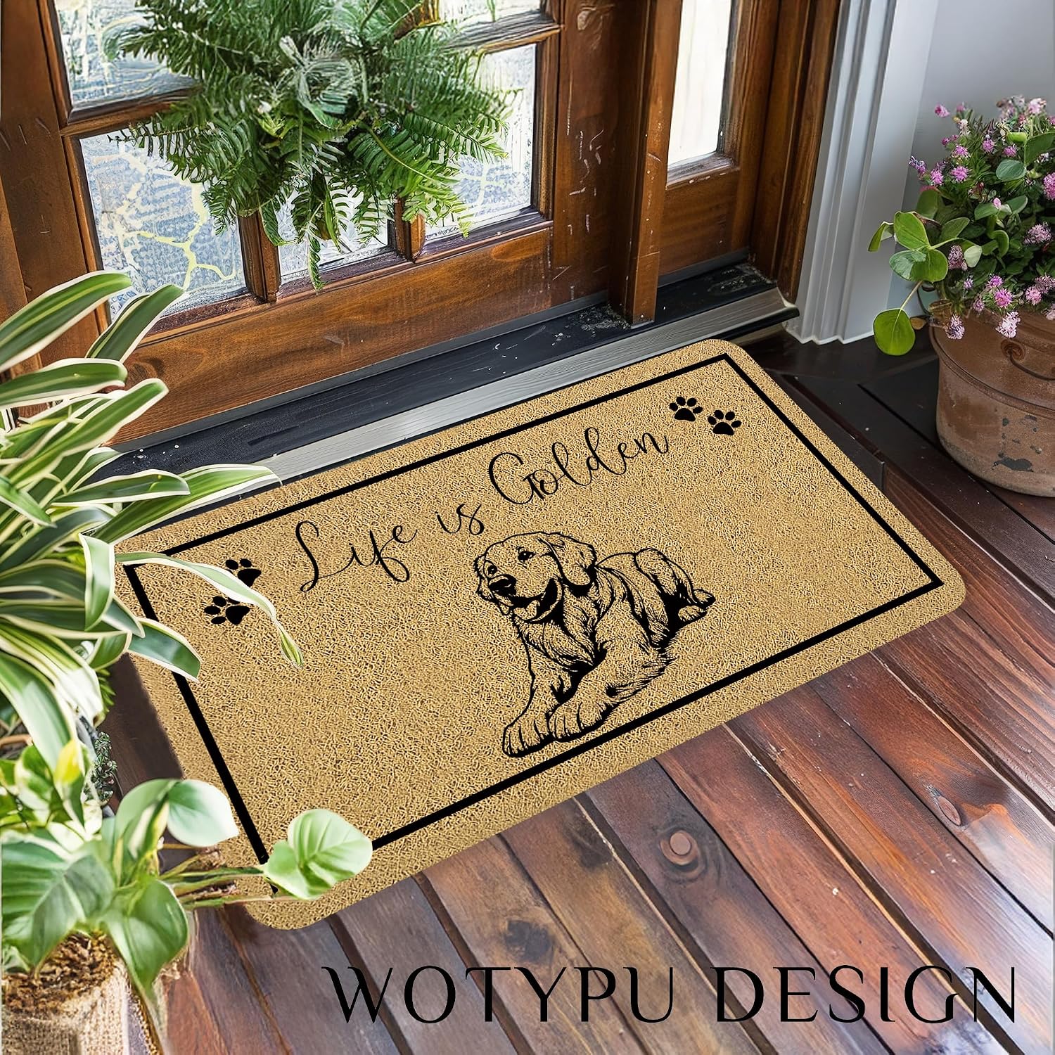 Funny Golden Retriever Door Mat, Funny Dog Welcome Mats for Front Door, Life is Golden Doormat Outdoor Indoor Entrance Entryway, 17x30 Inches