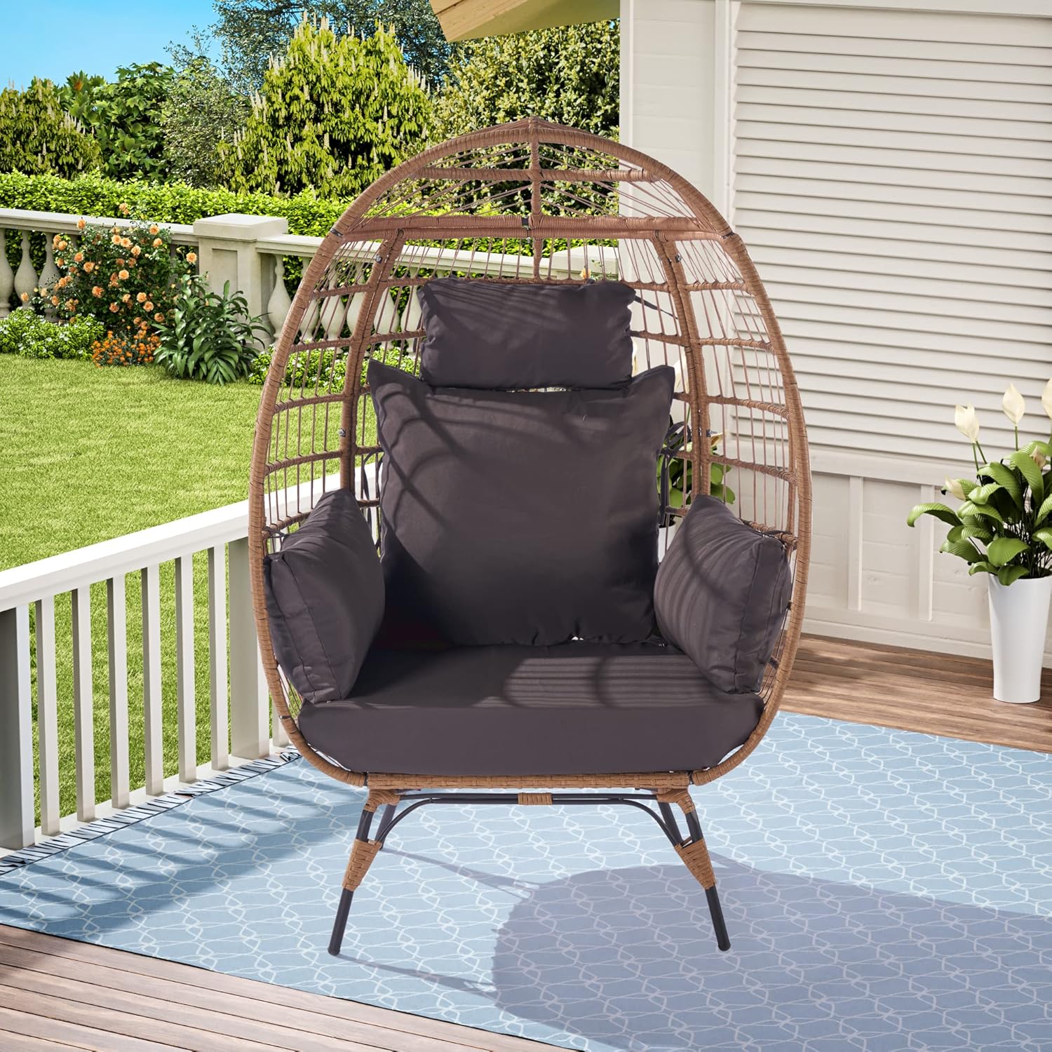 BRIGHTREE Wicker Egg Chair Oversized Indoor Outdoor Patio