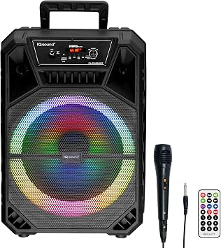 IQ Sound IQ-7912DJBT 12 Portable Bluetooth Speaker with TWS Pairing, LED Light Show, FM Radio, Remote & Mic, Built-in Handle & Tripod Socket, USB/Micro SD/AUX, Rechargeable Battery