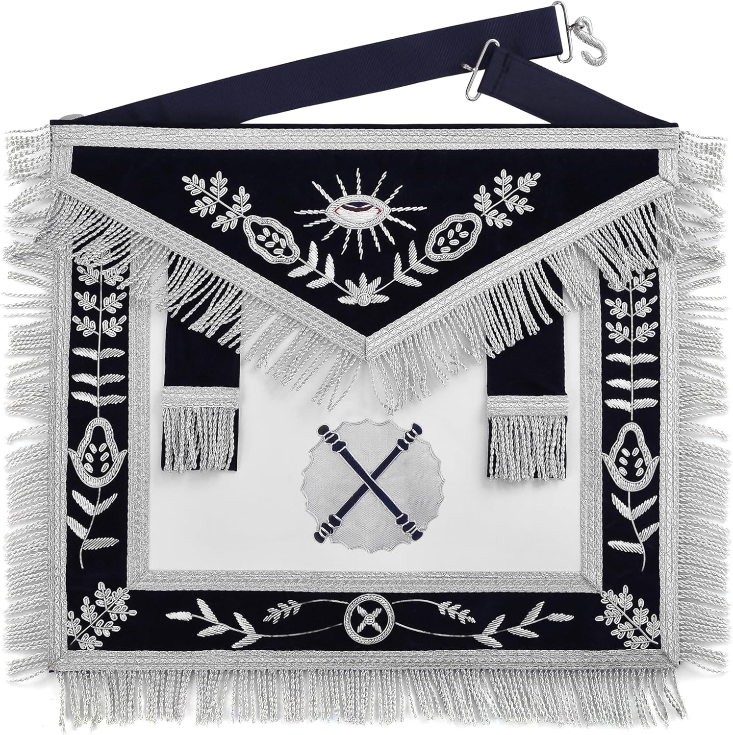 BRICKS MASONS Officers Blue Lodge Officer Apron Set - Navy Velvet Machine Embroidery (Set of 14)