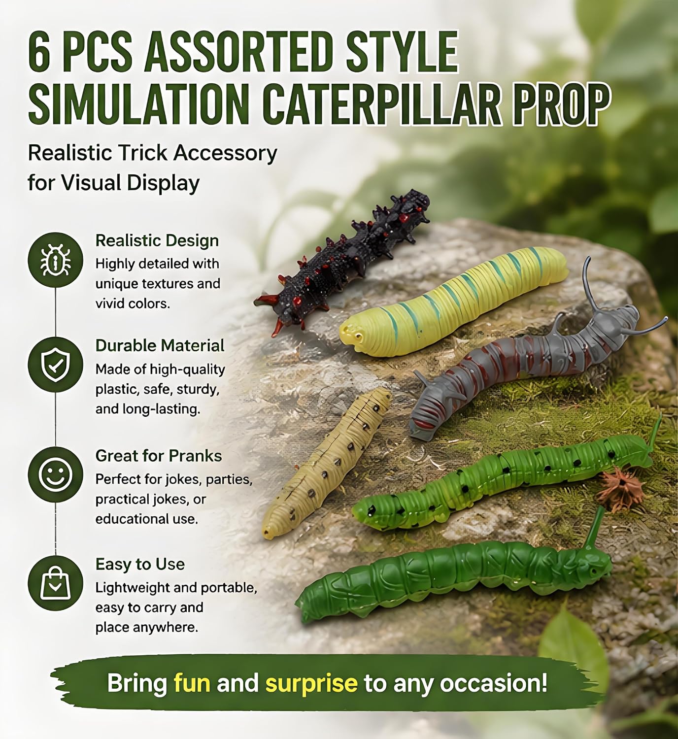 6Pcs Simulation Caterpillar Props, Plastic Fake Worm Trick Set image 3
