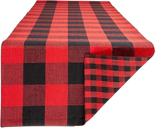 DII Colección de mesa a cuadros Gingham, rojonegro, camino de mesa, 14x108