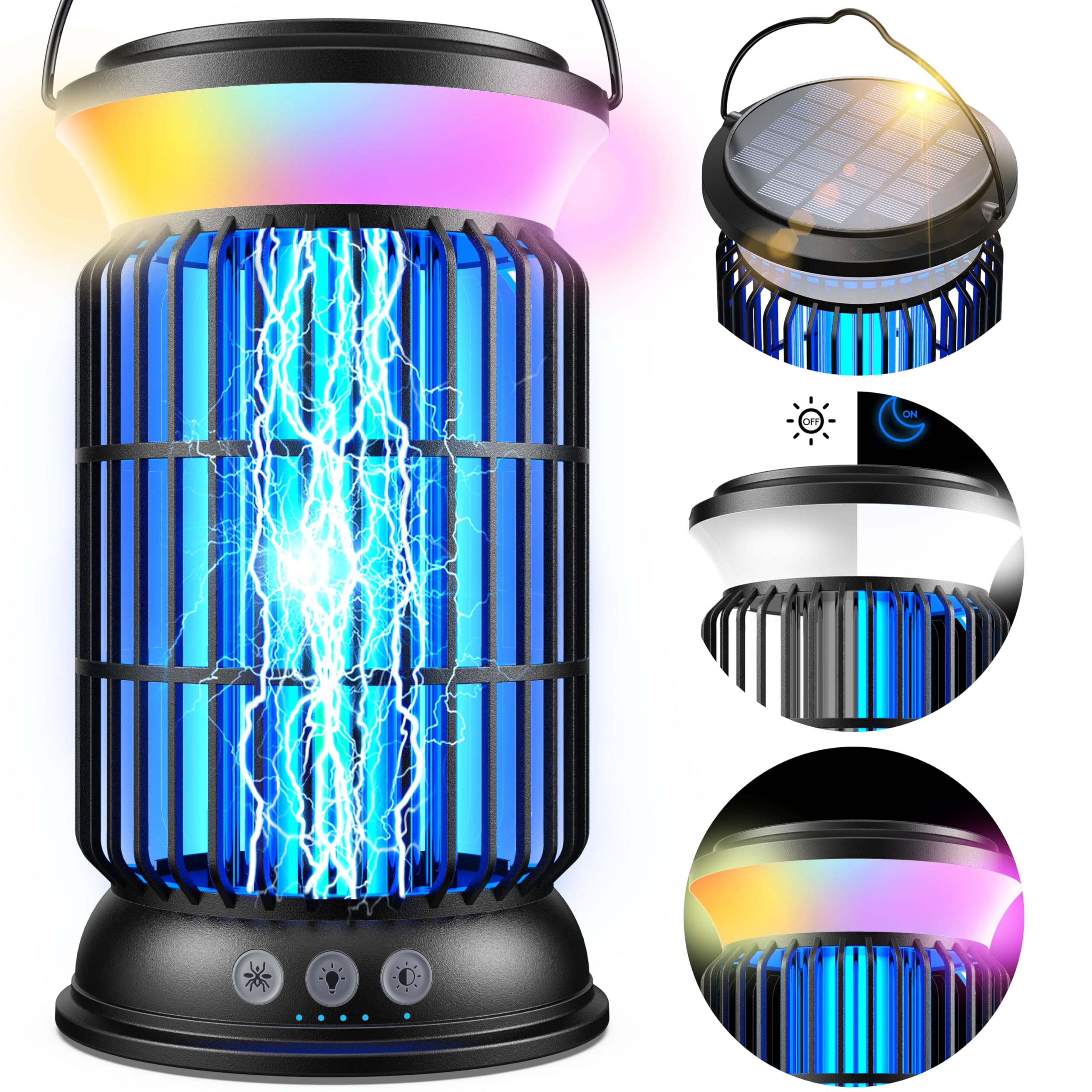 Photo 1 of Solar Bug Zapper Outdoor Rechargeable Mosquito Zapper with Cordless Solar Power, Long Runtime Battery, Ip66 Waterproof Portable Fly Zapper for Garden Camping Travel Home